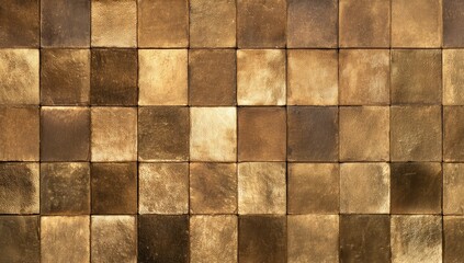 Fototapeta premium Aged Golden Metallic Square Tiles Background Texture