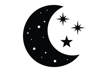 Moon crescent icon, Half moon, crescent with star. Vector illustration