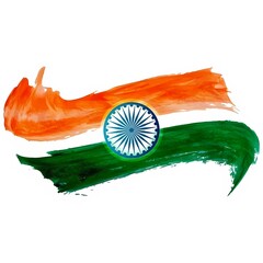 Horizontal Textured Watercolor Indian Flag Illustration on White Background