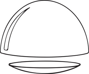 Elegant line art illustration of a classic food cloche with its accompanying serving dish, perfect for culinary and hospitality designs. Simple vector graphic