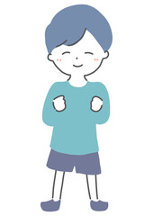 グータッチをする笑顔の男の子　イラスト