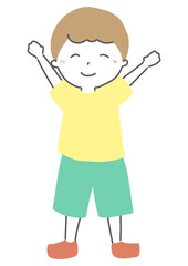 笑顔でバンザイをする男の子　イラスト
