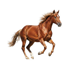 Obraz premium A brown horse running galloping freely in an open field isolated on transparent background