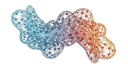 Abstract Wireframe Network Structure with Blue and Red Gradient