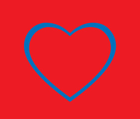 blue heart outline on a red background,