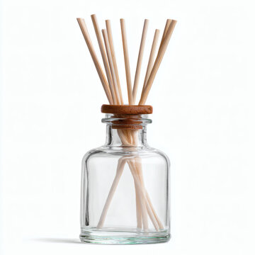Reed diffuser in glass bottle isolated on white background