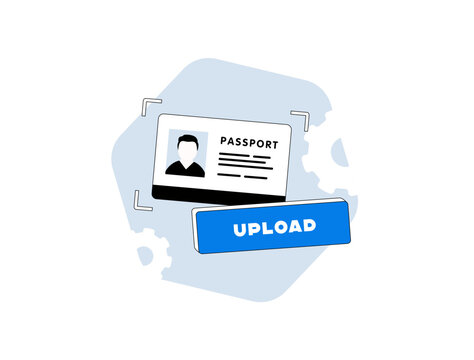 KYC verification process, eKYC solution with document upload icon, digital identity authentication for online banking and fintech compliance, modern flat security design 2026 vector illustration