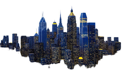 Cityscape with illuminated skyscrapers