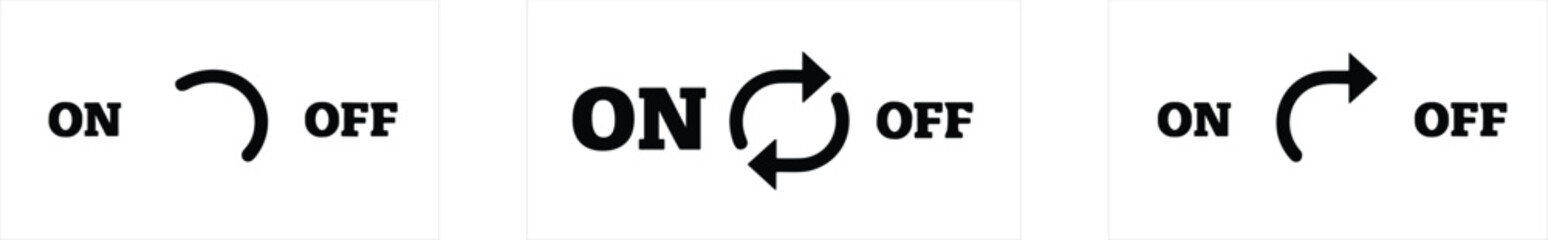 Minimalist On Off Toggle Switch Icon Set Vector Black Typography With Curved Circular Arrows For User Interface Design