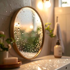 Bathroom mirror with water droplets