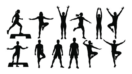 A diverse collection of silhouettes showcasing various dance poses and movements Vector