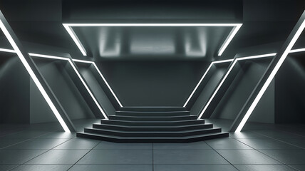 Futuristic architecture in a modern empty corridor