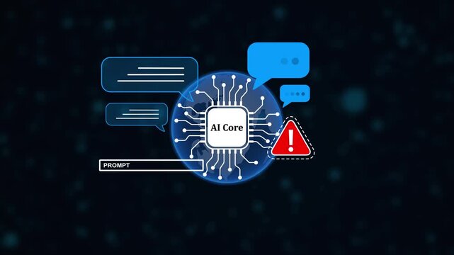 AI core digital technology abstract background with speech bubbles and alert conceptualizing artificial intelligence semantic processing and communication error
