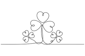 Obraz premium Continuous Line Drawing of Clover Leaves Forming Heart Shapes