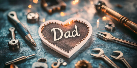 Leather Heart with Dad Text in Rustic Workshop Setting