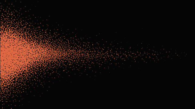 An abstract composition featuring a dense cluster of reddish orange dots transitioning into sparse scattering against a black background high quality professional detailed modern elegant stylish