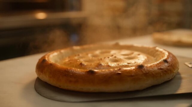 Freshly Baked Flatbread Pizza Dough in Oven - Commercial Food Photography