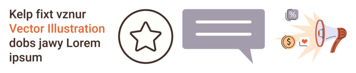 Obraz premium Communication, feedback, rating, marketing, interaction, customer experience. Speech bubble, star icon and megaphone graphic. Communication and feedback visualization concept