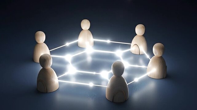A successful business organization concept featuring a 3d leadership person guiding a social network crowd of people toward partnership and effective teamwork communication video