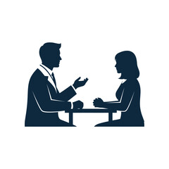 Obraz premium Silhouette of a job interview with a male interviewer and female candidate