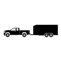 Black silhouette of a pickup truck towing a large enclosed trailer © Photo Sell