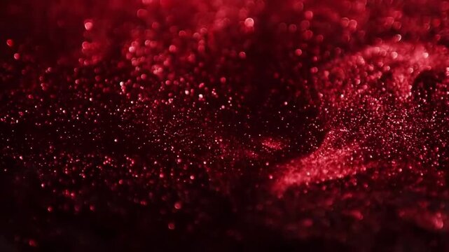 Abstract Red Glitter Shimmering in Dark Liquid Motion Background
