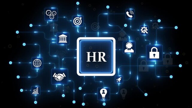 Animated hr solutions concept, business insights from large data sets, Animated data analytics banner web icons isolated on 4k technology..