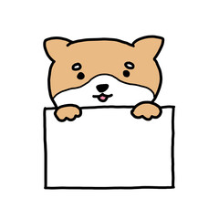 ホワイトボードを持って案内するかわいい柴犬の手書きイラスト