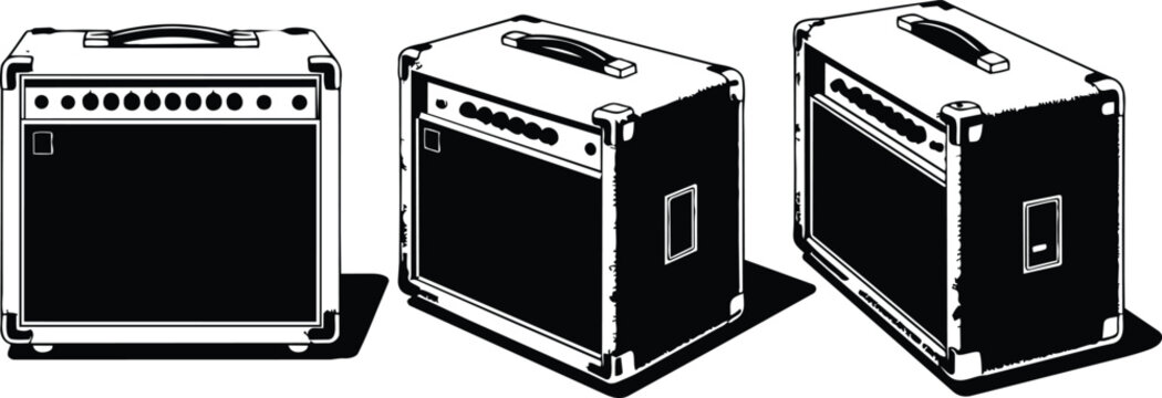 Guitar amplifier boxes in different angles and positions guitar amplifier boxes in different angles and positions