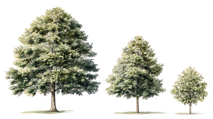 Obraz premium Three trees of different sizes on transparent background