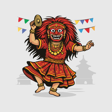 Lakhey Traditional Nepal Festival Dance Vector Illustration, Newari Cultural Character Design