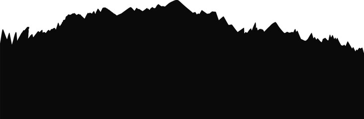 Mountain range silhouette with rugged rocky peaks, black natural landscape horizon isolated on white background, outdoor scenery design element for adventure and travel themes. © Mst Jotsna