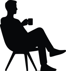 Silhouette of a person sitting in a chair holding a cup