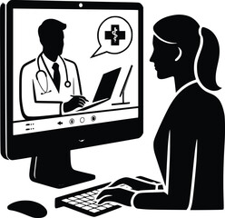 Woman consulting with a doctor through a video call on her computer