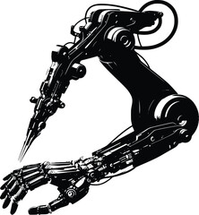 Robotic arm holding a pencil, poised for precise drawing or writing