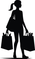 Silhouette of a woman carrying shopping bags