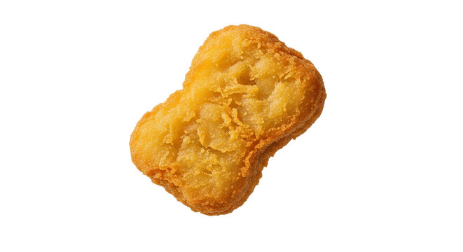 Perfectly fried golden chicken nugget with crisp texture on a pristine white background