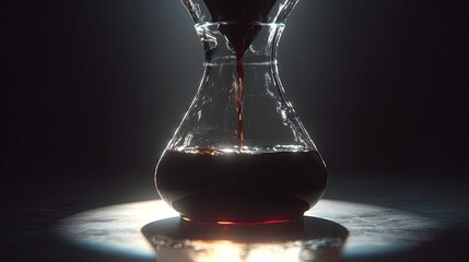 Dark Liquid Pouring Into Glass Container Close Up