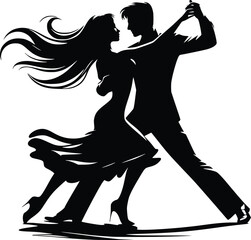 Silhouette of a couple dancing the tango in elegant poses