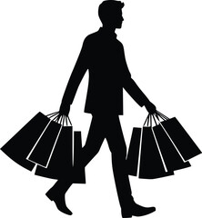 Silhouette of a man carrying multiple shopping bags