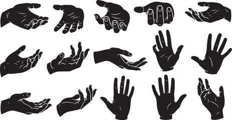 Collection of various hand gestures and positions in black