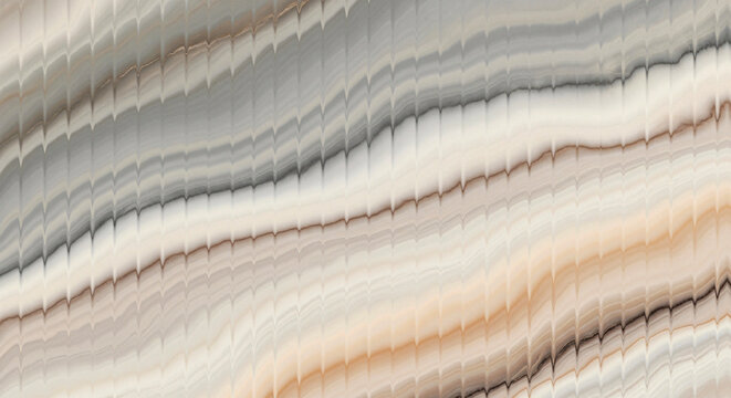 A close-up view of a layered rock formation with shades of white gray and orange