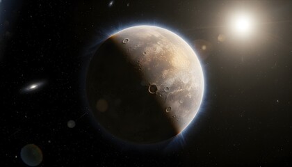 Obraz premium Realistic depiction of a distant planet with bright star in space