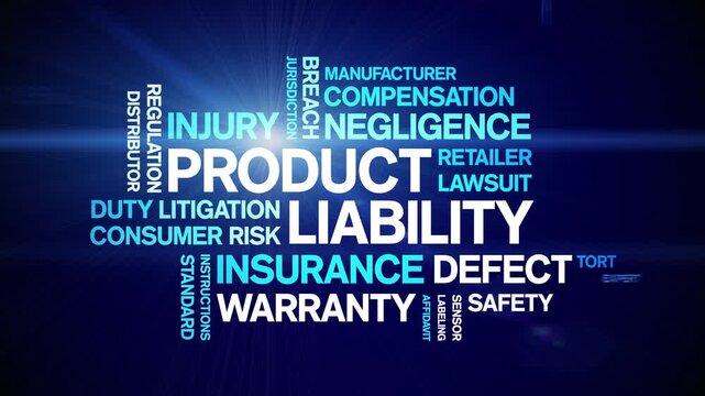 Product Liability animated word cloud-text design animation tag kinetic typography seamless loop.
