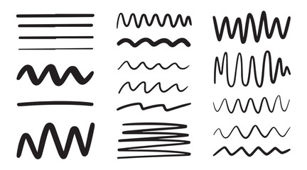 Hand drawn doodle lines set of various wavy and straight elements for creative design projects isolated