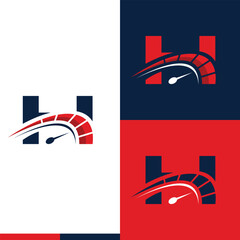 letter H speedometer race car logo