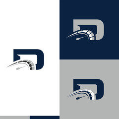 letter D speedometer race car logo