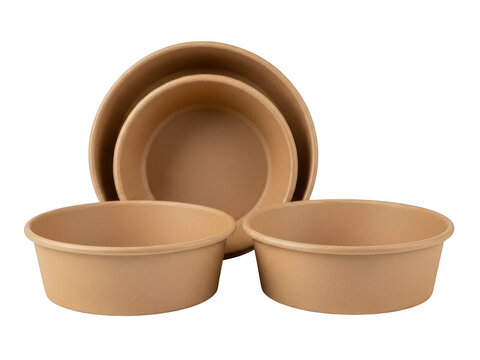 A set of brown bowls and plates on a white background isolated on transparent background