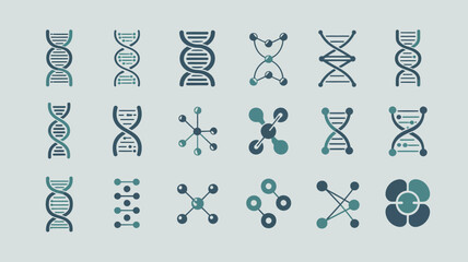 Fototapeta premium An arrangement of teal and gray dna helix and molecular structure icons on a light pastel background high quality professional detailed modern elegant stylish clean crisp