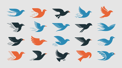 Fototapeta premium A collection of stylized birds in flight is displayed utilizing a modern design with dynamic motion lines and a limited color palette high quality professional detailed
